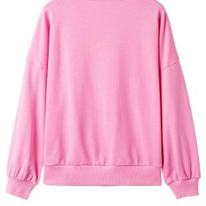 Women's Pink USA Map Patched Graphic Sweatshirt - Casual Long Sleeve Pullover - Main View
