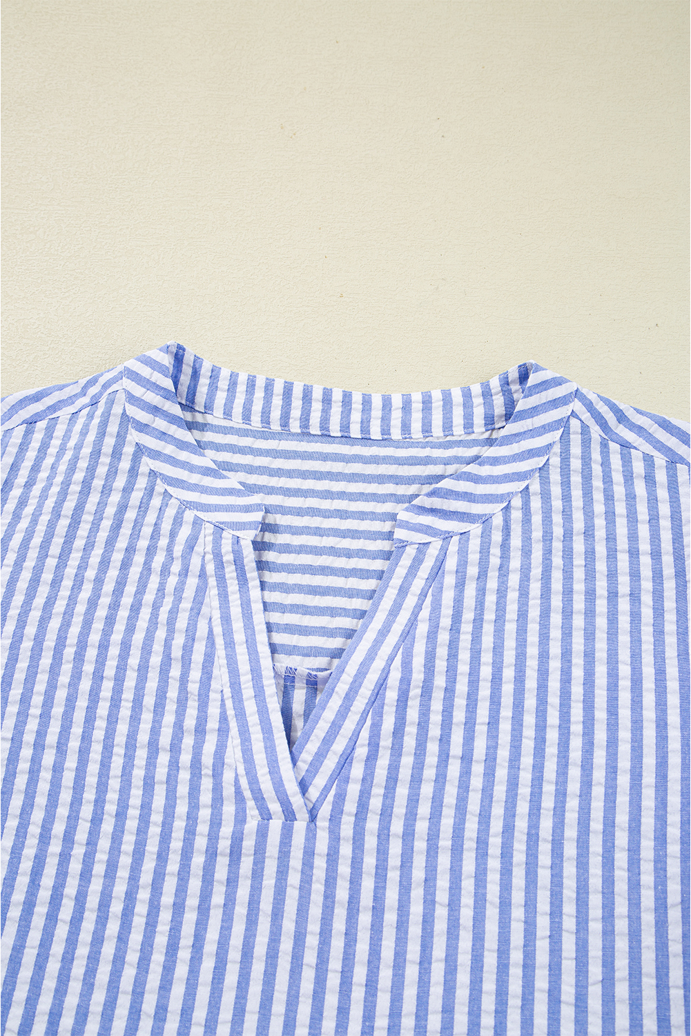 Women's Sky Blue Stripe Bracelet Sleeve Tiered Shift Dress with Pockets - Detail View 9