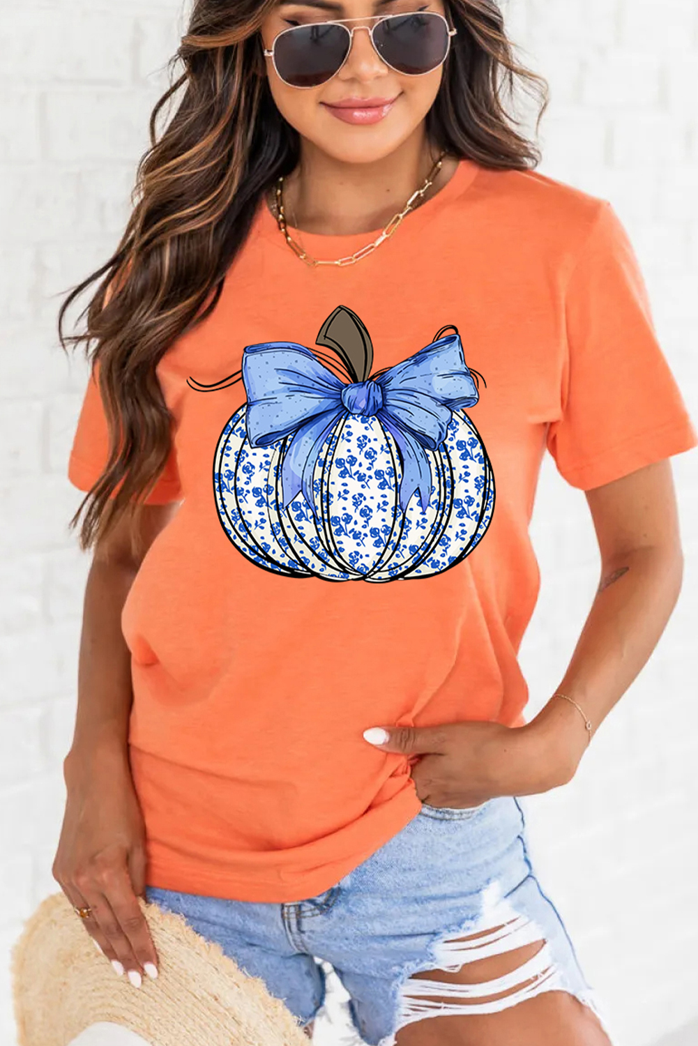 Stylish Orange Fall Graphic T-Shirt for Women - Comfortable and Festive - Detail View 3