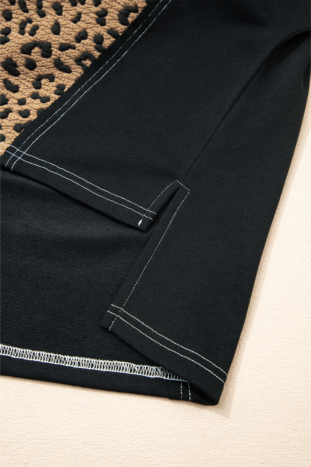 Women's Leopard Patchwork Hoodie – Quarter Zip Sweatshirt with Contrast Stitching - Detail View 10