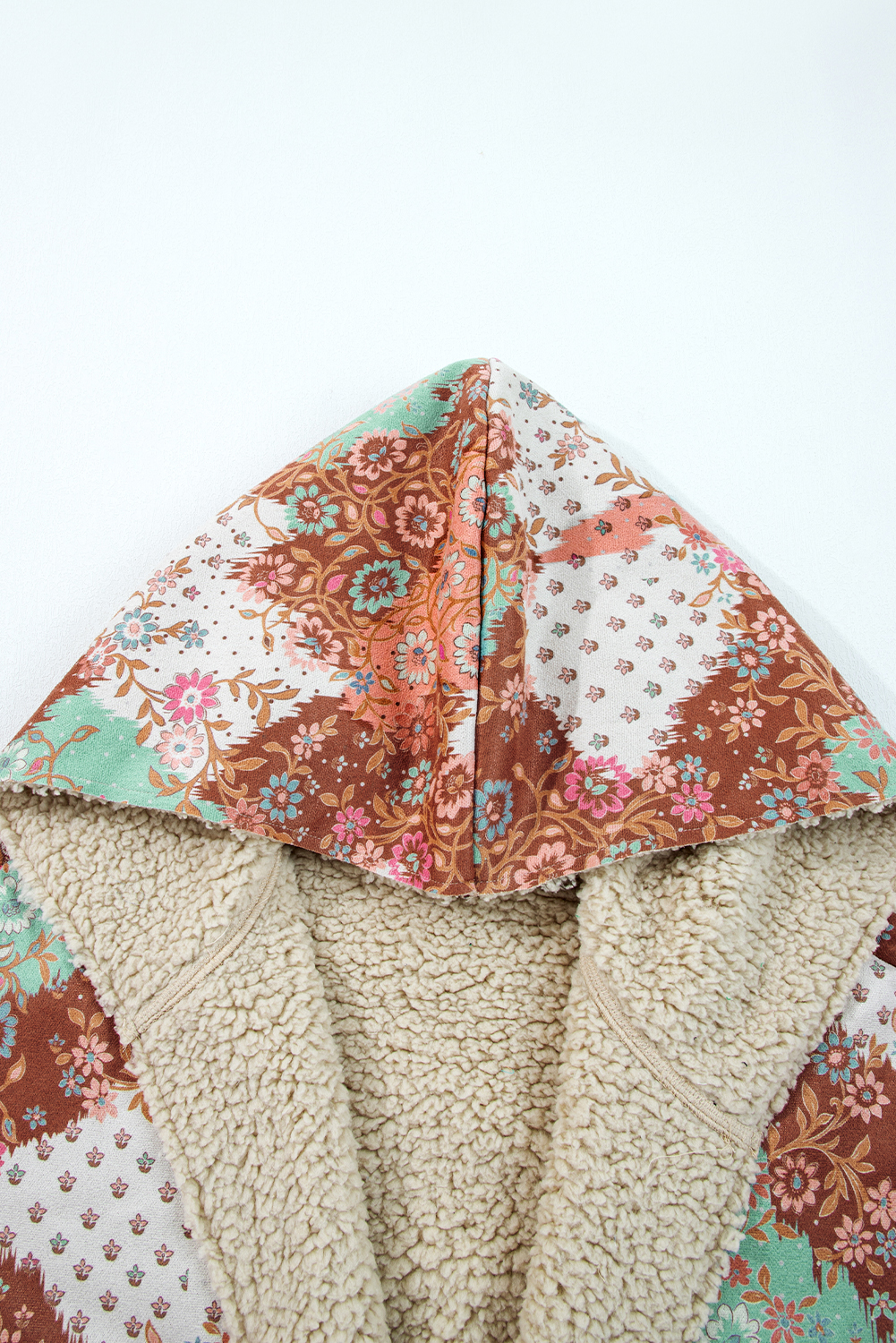 Stylish Women's Khaki Hooded Jacket with Floral Print and Sherpa Lining - Detail View 6