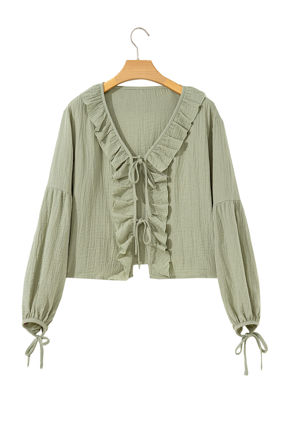 Elegant Long Sleeve Gauze Blouse in Solid Green - Ideal for Spring, Fall, and Beach Vacation - Detail View 23