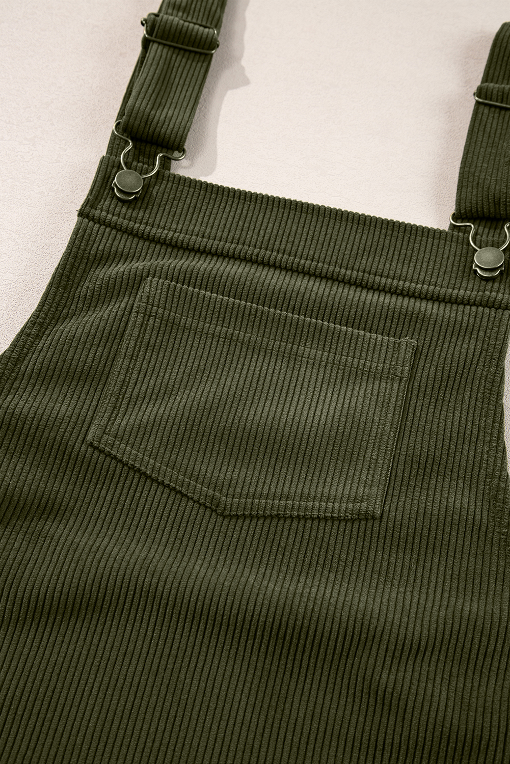Vineyard Green Sleeveless Corduroy Overall Dress with Front Pockets for Casual Fall Style - Detail View 17