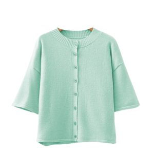 Women's Moonlight Jade 3/4 Sleeve Boxy Knit Cardigan – Stylish Casual Layer for Autumn