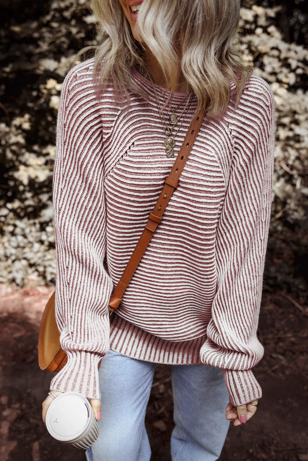 Women's Sweater, Red Dahlia, Striped Print, Ribbed Knit, Boat Neck, Casual Style, Long Sleeve, Daily Wear, Fall Fashion, Autumn Outfit, Comfortable Knitwear, Versatile Top - Detail View 8