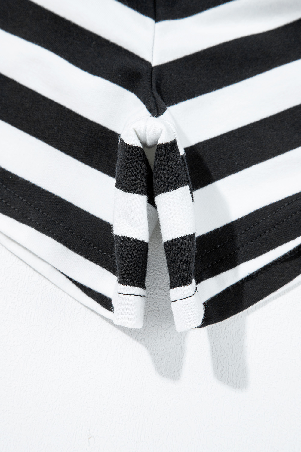Women's Two-Piece Set, Black Stripe Blouse, Ribbed Banding, Long Sleeve, Loose Fit, Casual Style, High Waist Shorts, Trendy Outfit, Fall Fashion, Comfortable Chic, Daily Wear, Beach Vacation, Outdoor Style, Date Night - Detail View 16