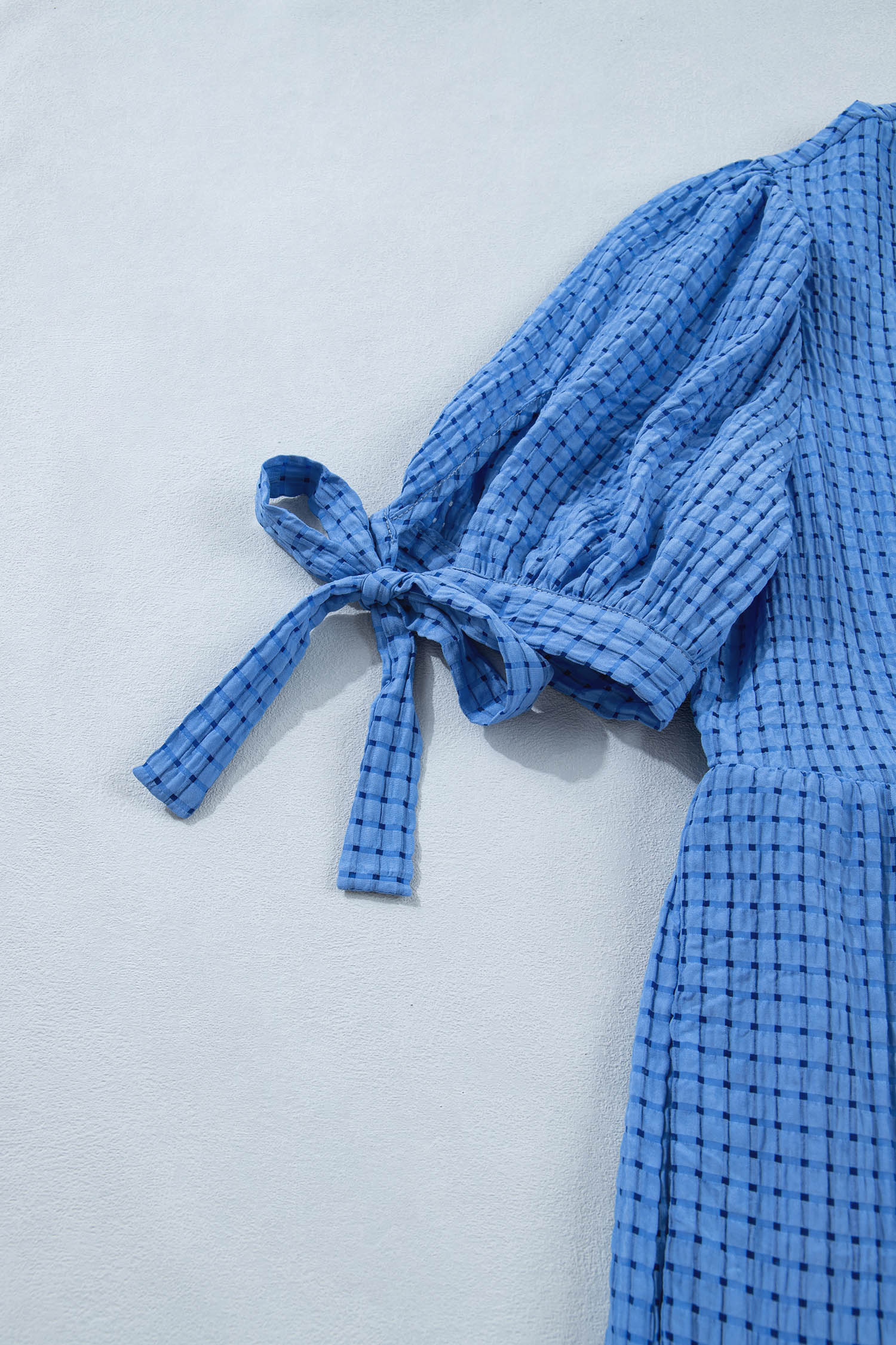 Dusk Blue Gingham Midi Dress for Women – Short Sleeve Tiered Casual Summer Style - Image 7