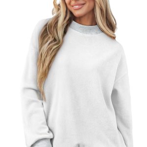 Women's Light Grey Oversize Drop Shoulder Reversible Mock Neck Sweatshirt – Casual Comfort for Daily Wear