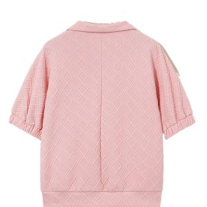 Light Pink Sequin Halloween Ghost Patched V Neck Short Sleeve Top - Main View