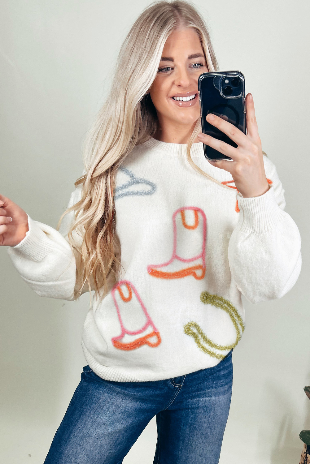 Stylish Long Sleeve Western Print Sweater - Perfect for Fall & Autumn - Detail View 2