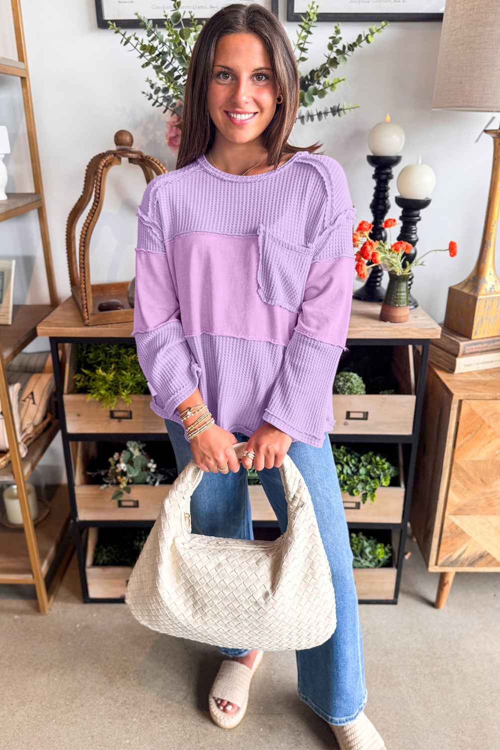 Casual Fall & Autumn Top - 100% Polyester Long Sleeve with Pocket Detail - Detail View 6