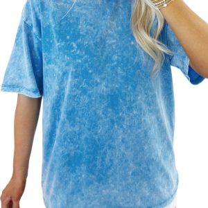 Women's Blue Mineral Washed Oversized Tee – Casual Comfort for Daily Wear