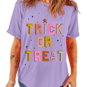 Women's Wisteria Halloween Graphic T-Shirt - Trick or Treat Slogan - Main View