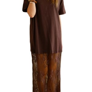 Women's Red Sandalwood Floral Patchwork Maxi Dress – Elegant Casual Summer Style