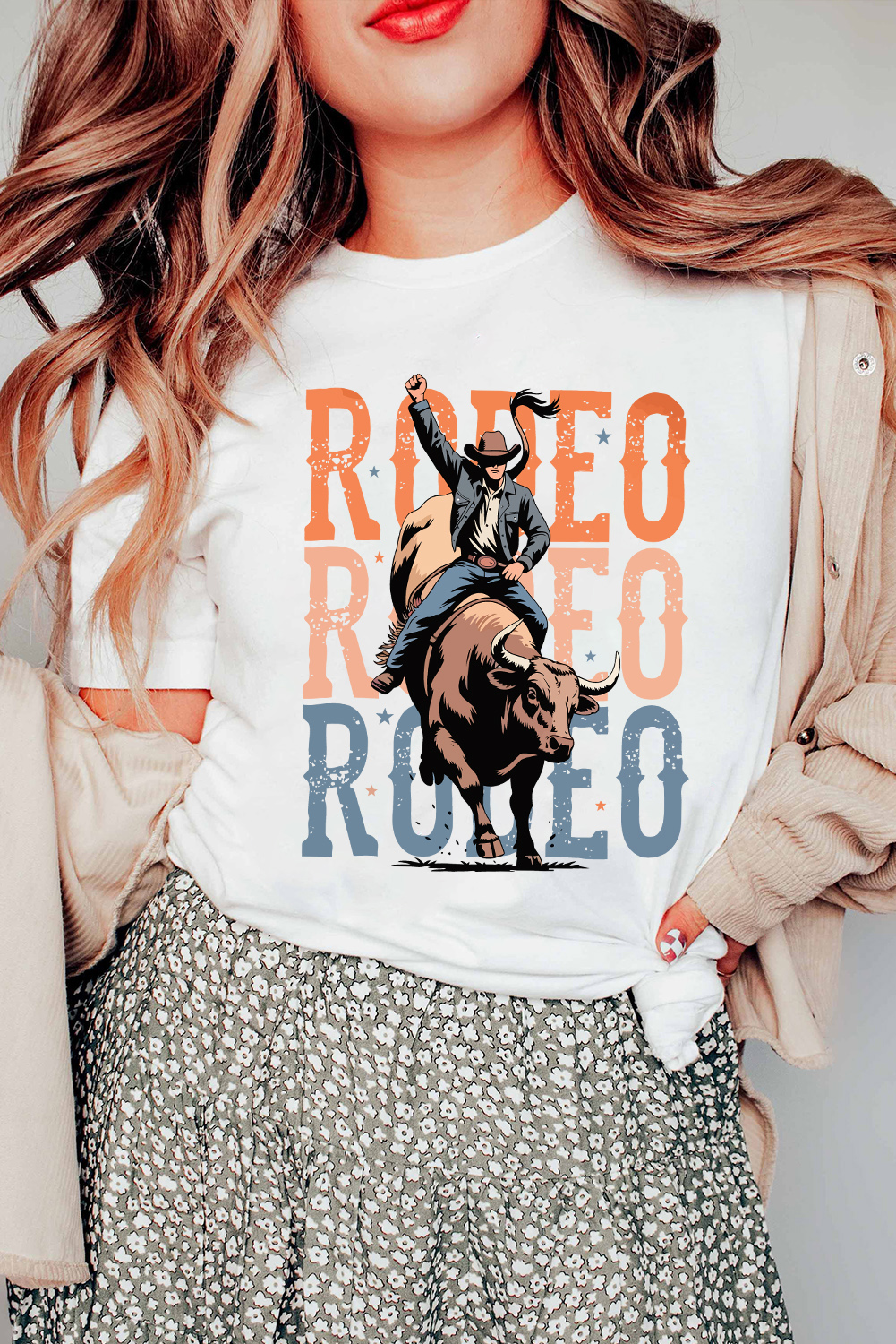 Comfortable Short Sleeve Round Neck Tee - Fun Cowboy RODEO Design - Detail View 3
