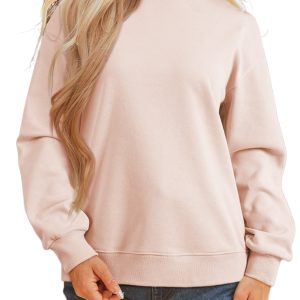 Women's Apricot Pink Oversized Mock Neck Sweatshirt – Casual Spring Style for Daily Wear