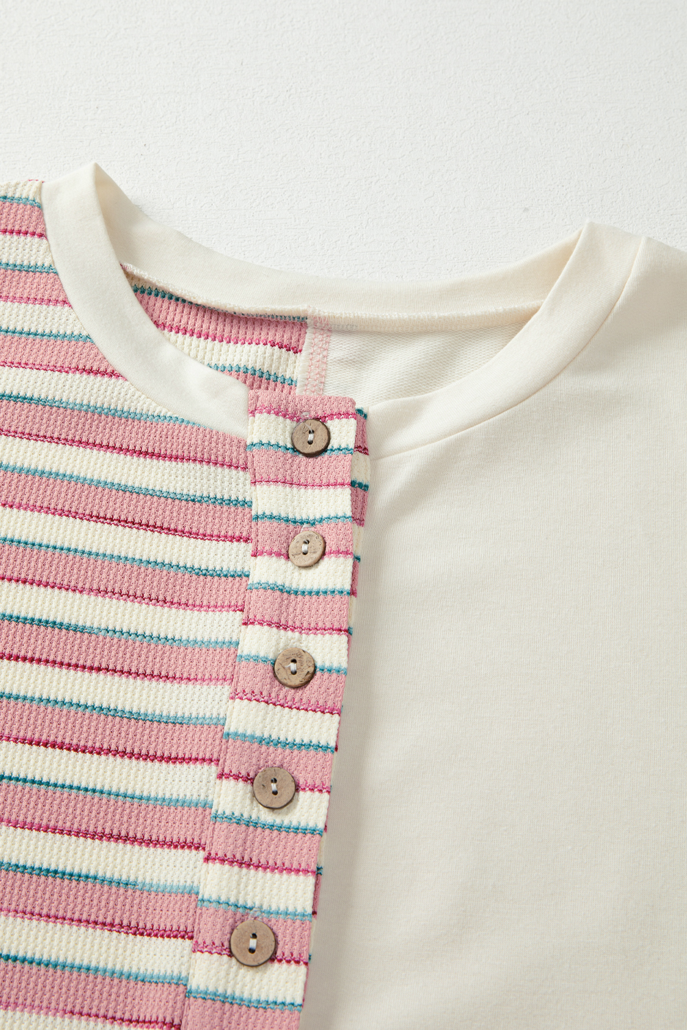 Women's Oversized Pink Stripe Color Block Pullover Top with Stitched Detail - Detail View 17