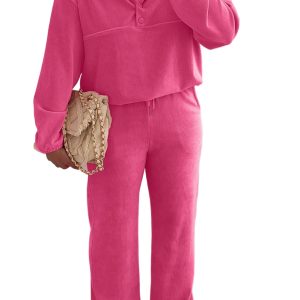 Women's Peach Blossom Corduroy Pullover & Drawstring Pants Set – Casual Outfit for Daily Wear - Main View