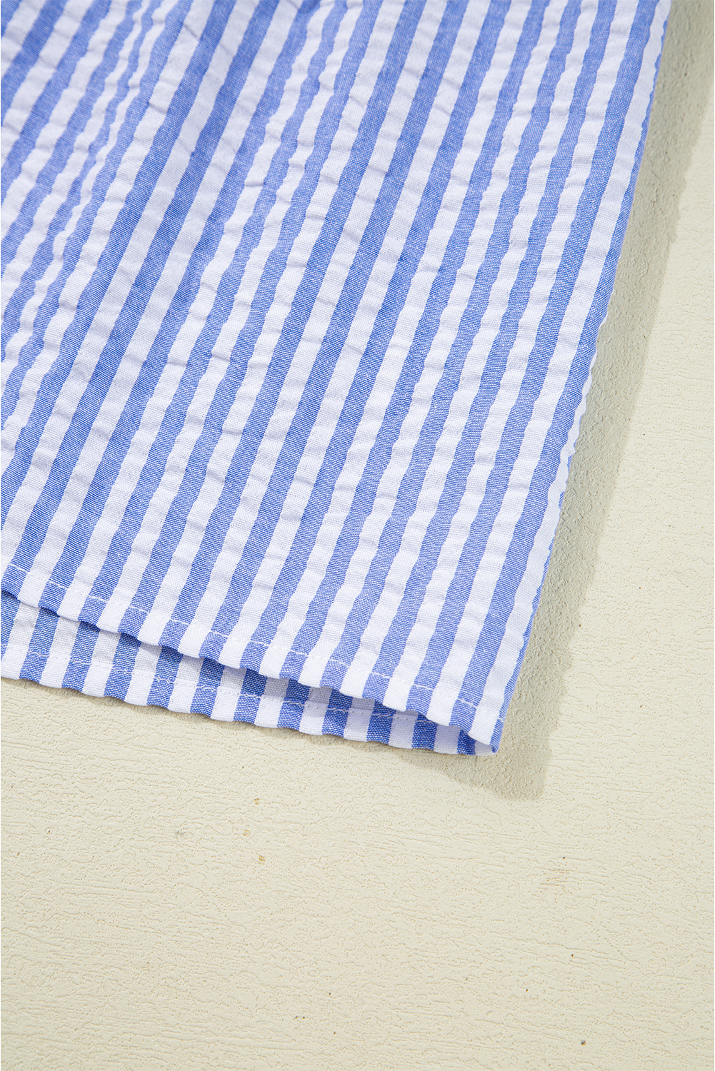 Chic Sky Blue Stripe Mini Dress - Bracelet Sleeves, V Neck, and Pockets - Detail View 14