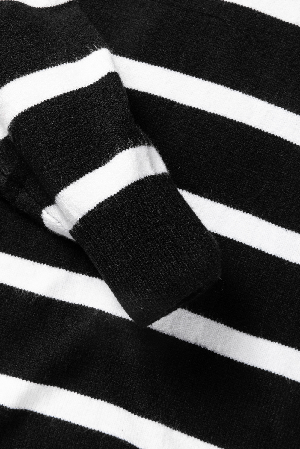 Women's Black Striped/Solid O-Ring Zip Collared Loose Sweater Mini Dress - Detail View 13