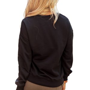 Women's Black Halloween Ghost Bow Sequin Patched Drop Shoulder Sweatshirt - Main View