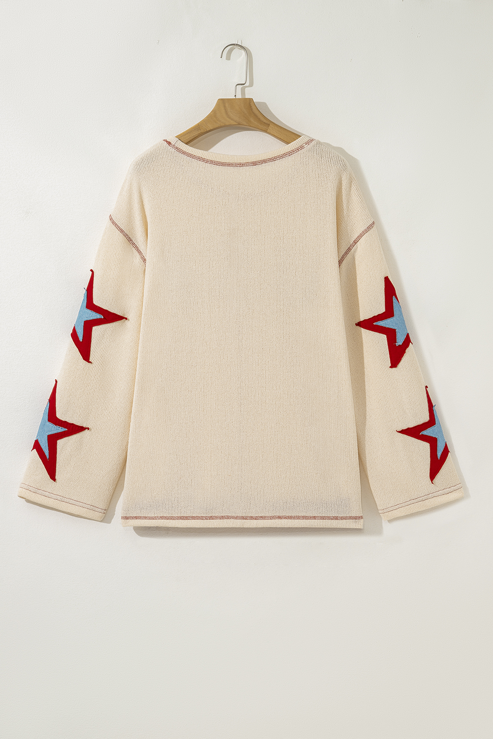 Versatile Long Sleeve Shirt: Stylish Beige Star Pattern Top for Daily Wear - Detail View 7