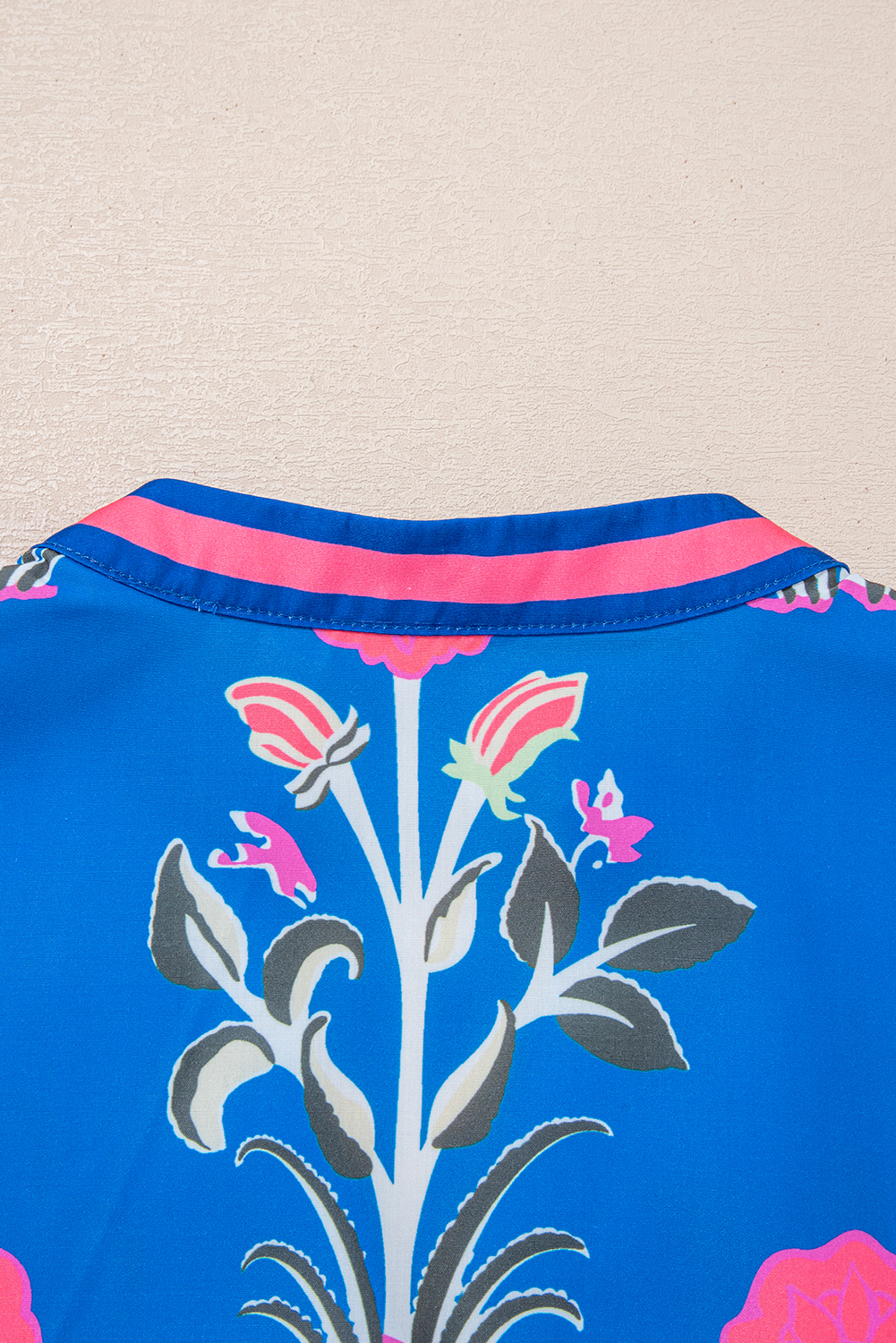 Elegant Blue Floral Print Blouse for Daily Wear - Shift Silhouette with Long Sleeves - Detail View 7
