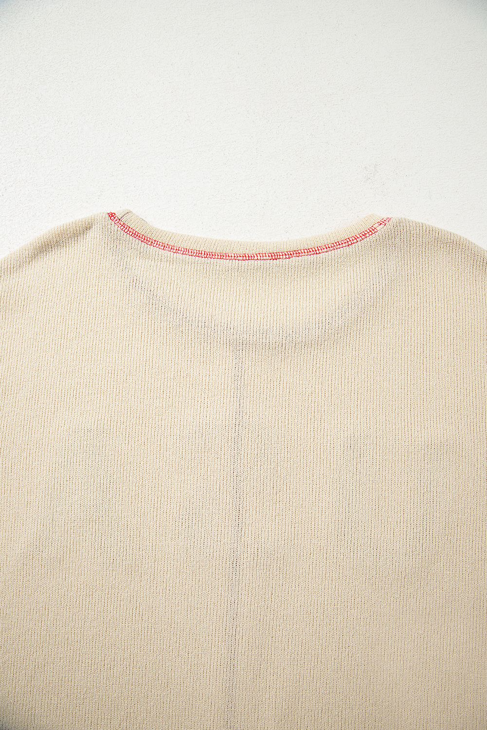 Chic Casual Top for Women: Beige Patchwork Design with USA Graphic and Exposed Seams - Detail View 10