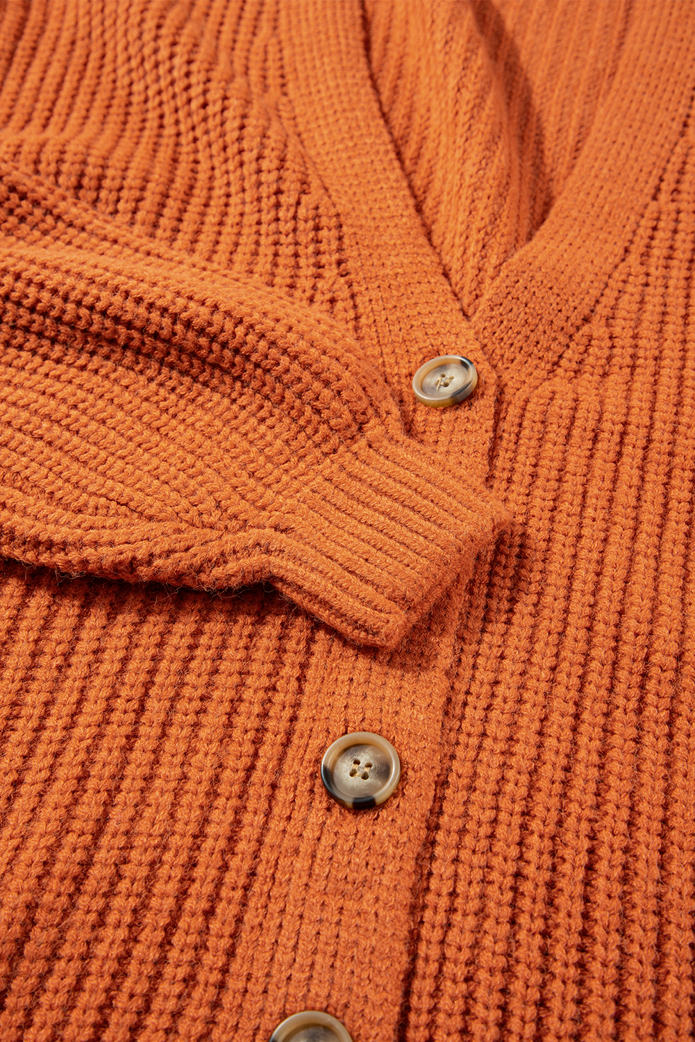 Women's Gold Flame Button Front V Neck Chunky Cardigan Sweater with Pockets - Detail View 17