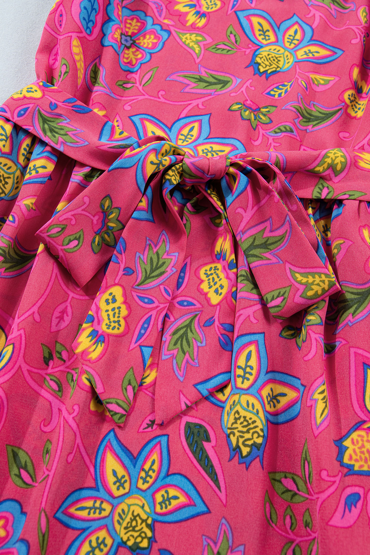 Boho Floral Summer Dress for Women – Flutter Sleeve Midi Vacation Dress with Pockets - Detail View 11
