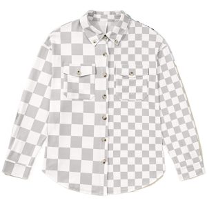 Women's Khaki Checkered Casual Western Jacket – Button-Down Long Sleeve for Everyday Comfort - Main View
