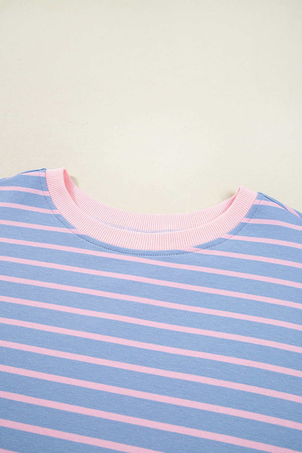 Women's Sky Blue Stripe Oversize Contrast Trim Drop Shoulder Casual Top - Detail View 9