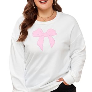 Plus Size Beige Drop Shoulder Sweatshirt with Big Bow Accent - Main View