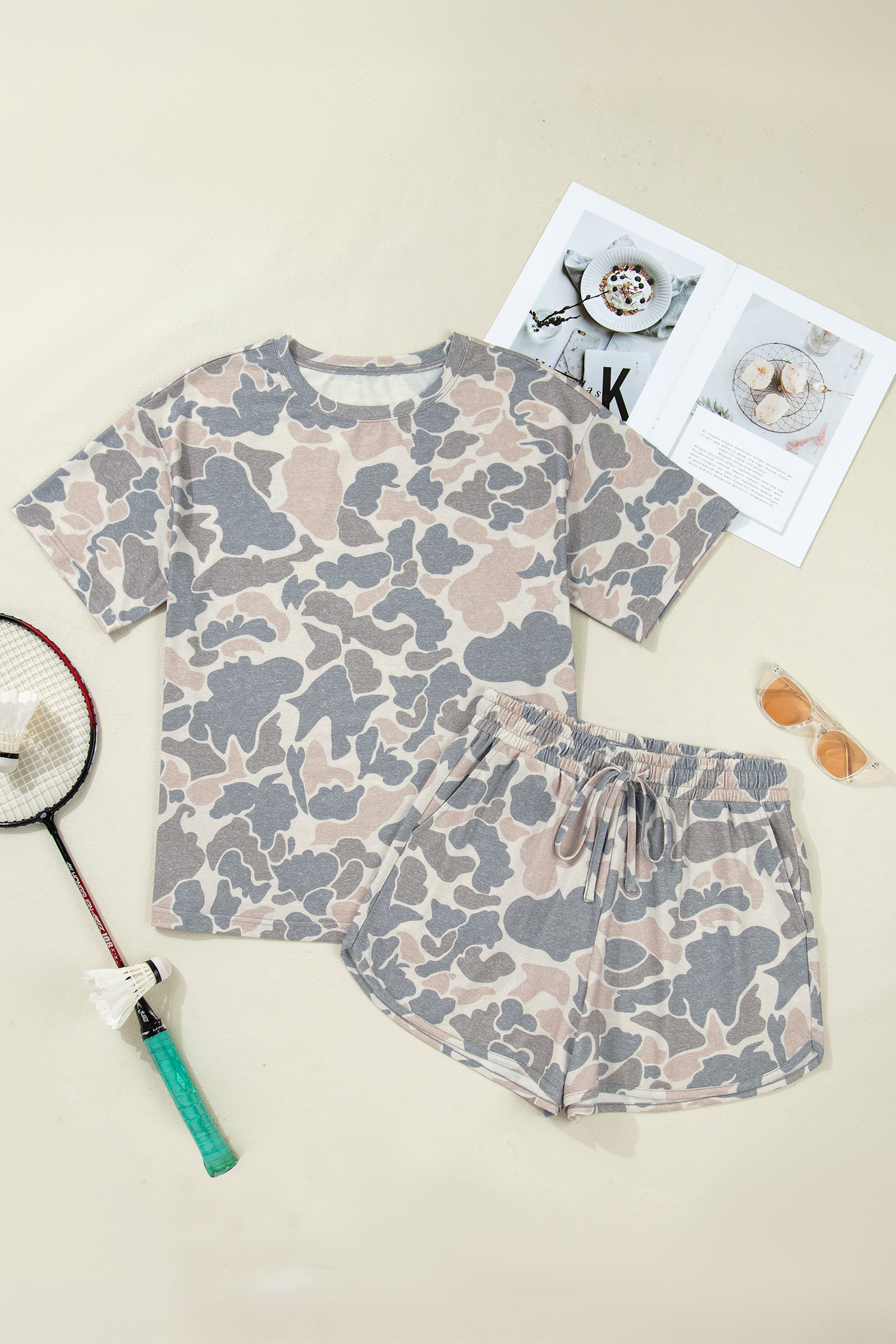 Summer Camouflage Matching Set – Trendy Women's Casual Short Sleeve Outfit for Outdoor Adventures - Detail View 6