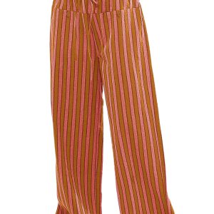 Women's Red Stripe Wide Leg Pants – Casual High Waist Trousers with Pockets for Everyday Wear