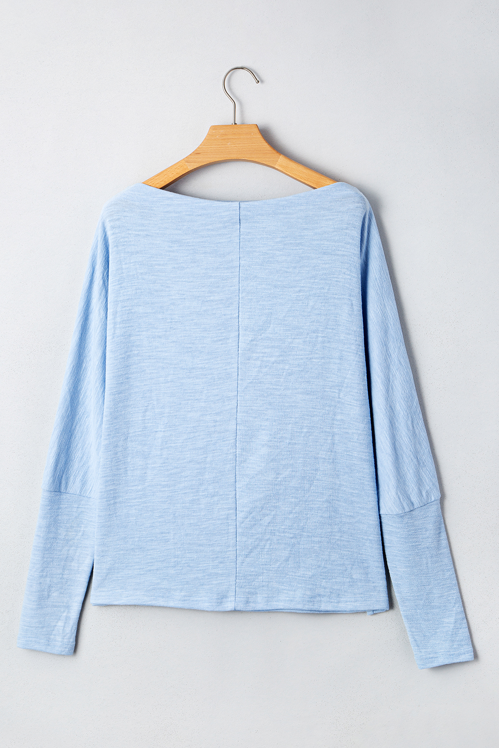 Women's Beau Blue Solid Color Batwing Long Sleeve Top - Casual Comfort for Everyday Wear - Detail View 9