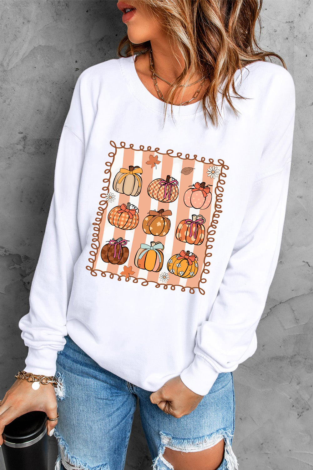 Fall & Autumn Graphic Sweatshirt: Cute Pumpkin Design - Ideal for Seasonal Fashion - Detail View 7