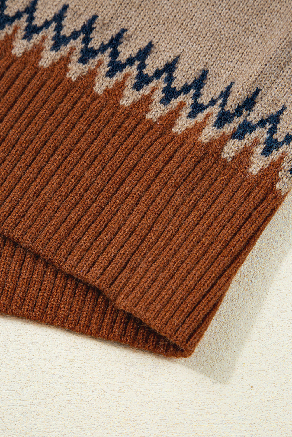 Women's Khaki Aztec Print Colorblock Crew Neck Sweater - Casual Fall Fashion - Detail View 9