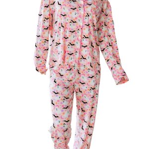 Women's Pink Halloween Eve Haunted Honey Bat Print Pajama Set with Pockets - Main View