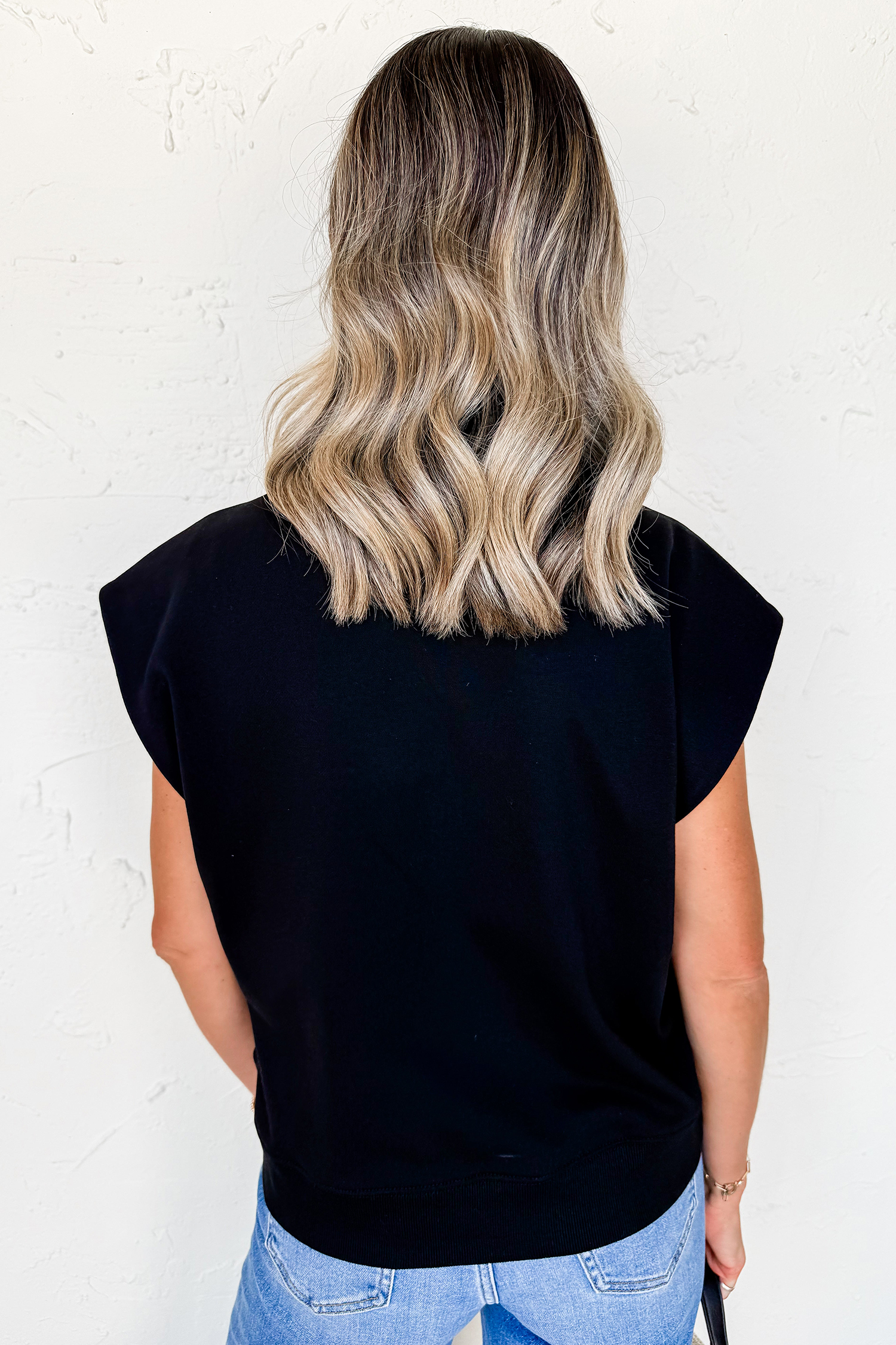 Solid Black Casual Top for Women – Round Neck Shift Shirt with Chic Button Accents - Detail View 2