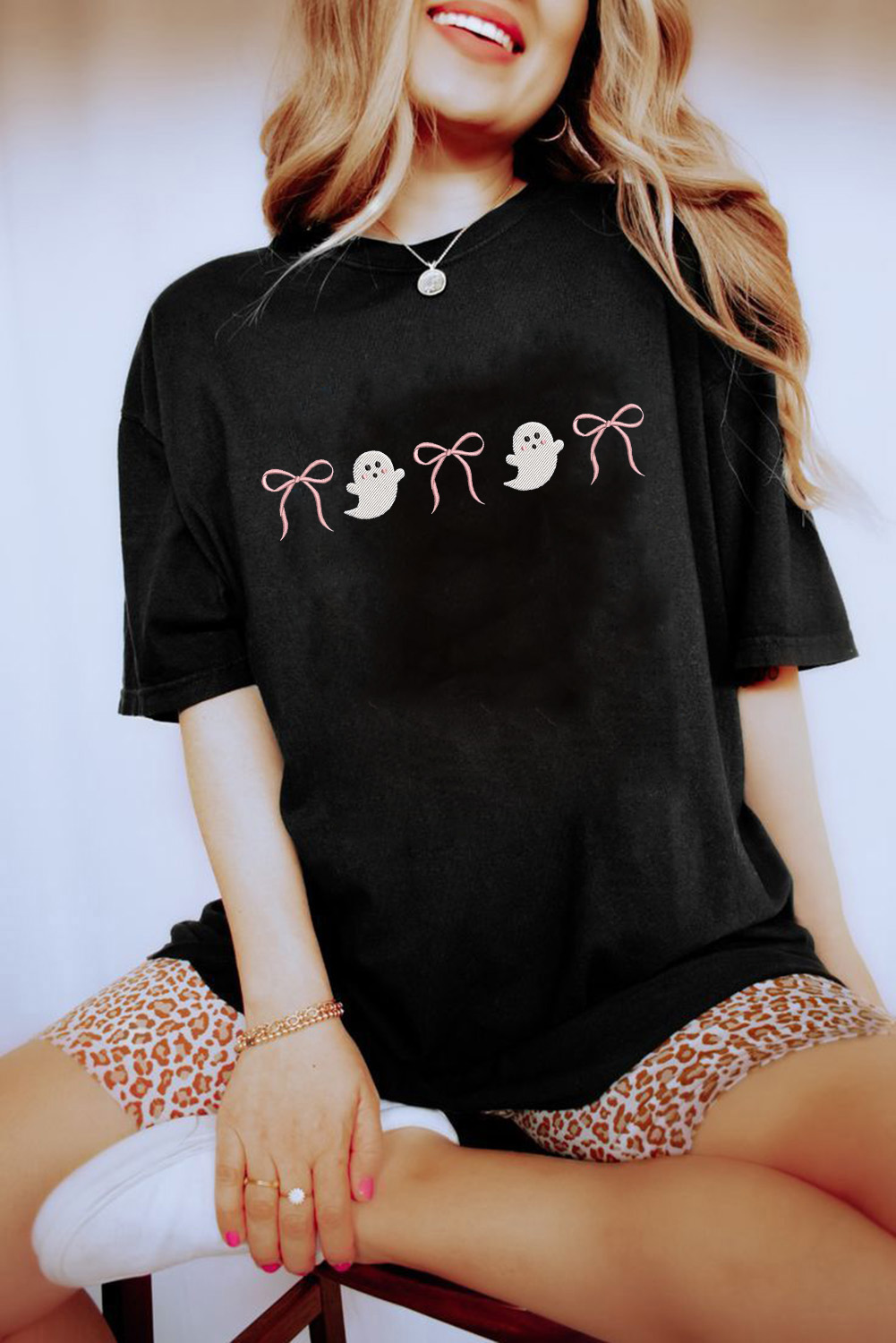 Stylish and Comfortable Women's Short Sleeve T-Shirt - Black with Embroidery Detail - Detail View 3