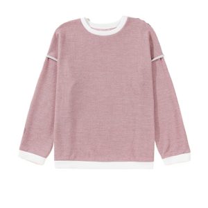 Plus Size Light Pink Contrast Trim Knitted Drop Shoulder Top for Women - Main View