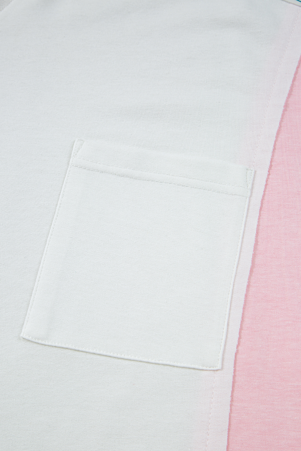 Stylish Long Sleeve V Neck Shirt for Fall - Floral Colorblock Design - Detail View 11
