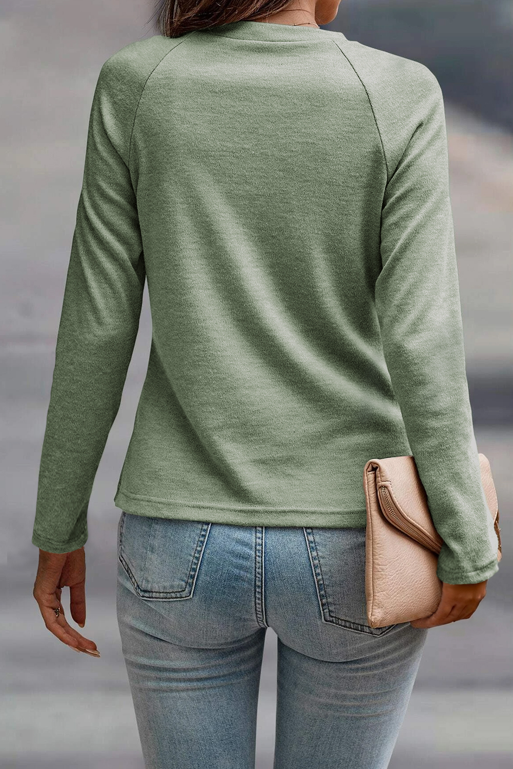 Casual and Stylish Laurel Green Long Sleeve Top - Perfect for Fall - Detail View 2