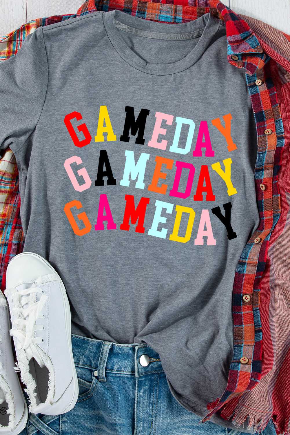 Casual Women's Graphic Tee with Vibrant GAME DAY Print - Soft Cotton Blend - Detail View 2