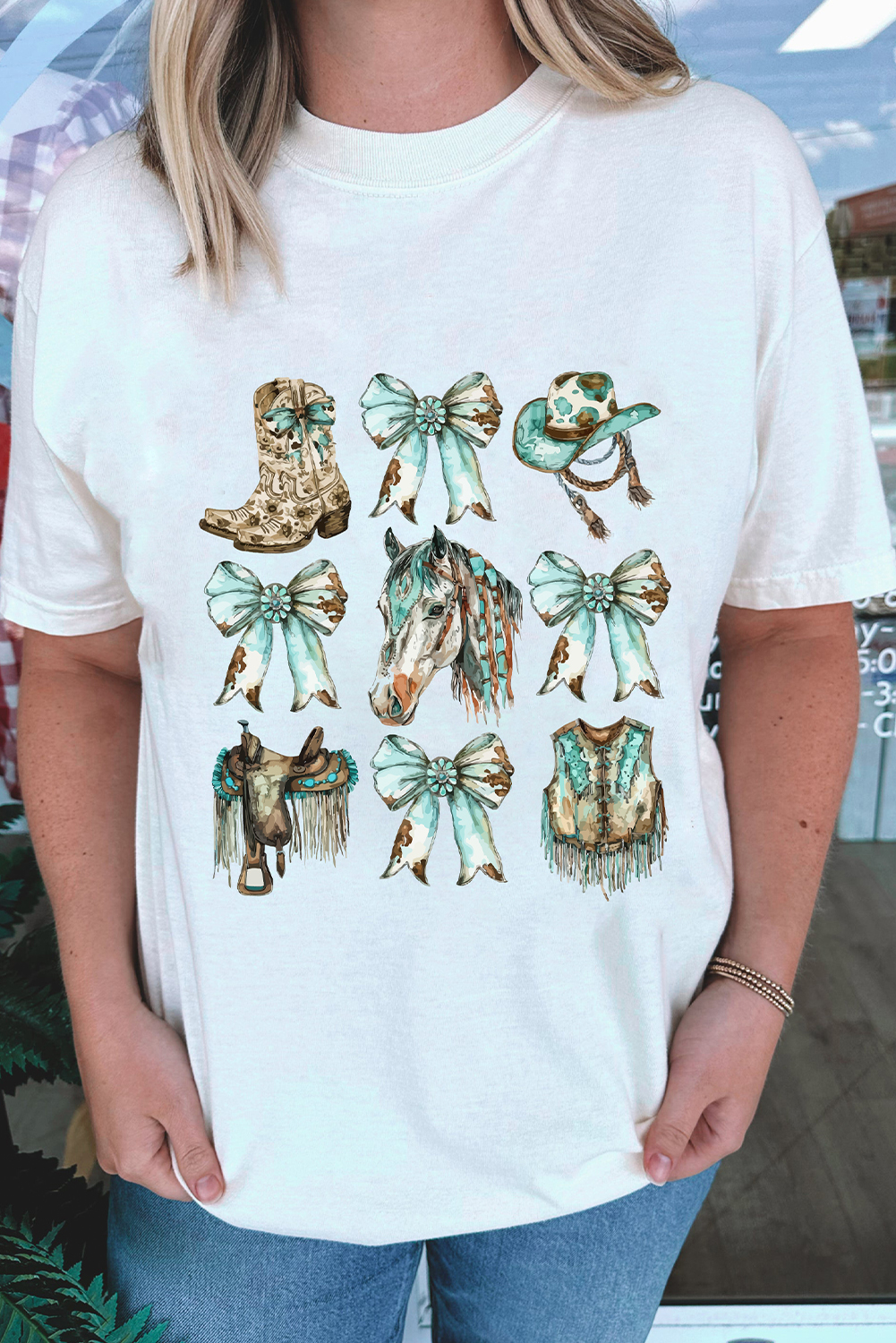 Charming White Tee with Bowknot Prints - Perfect for Summer Outings - Detail View 3