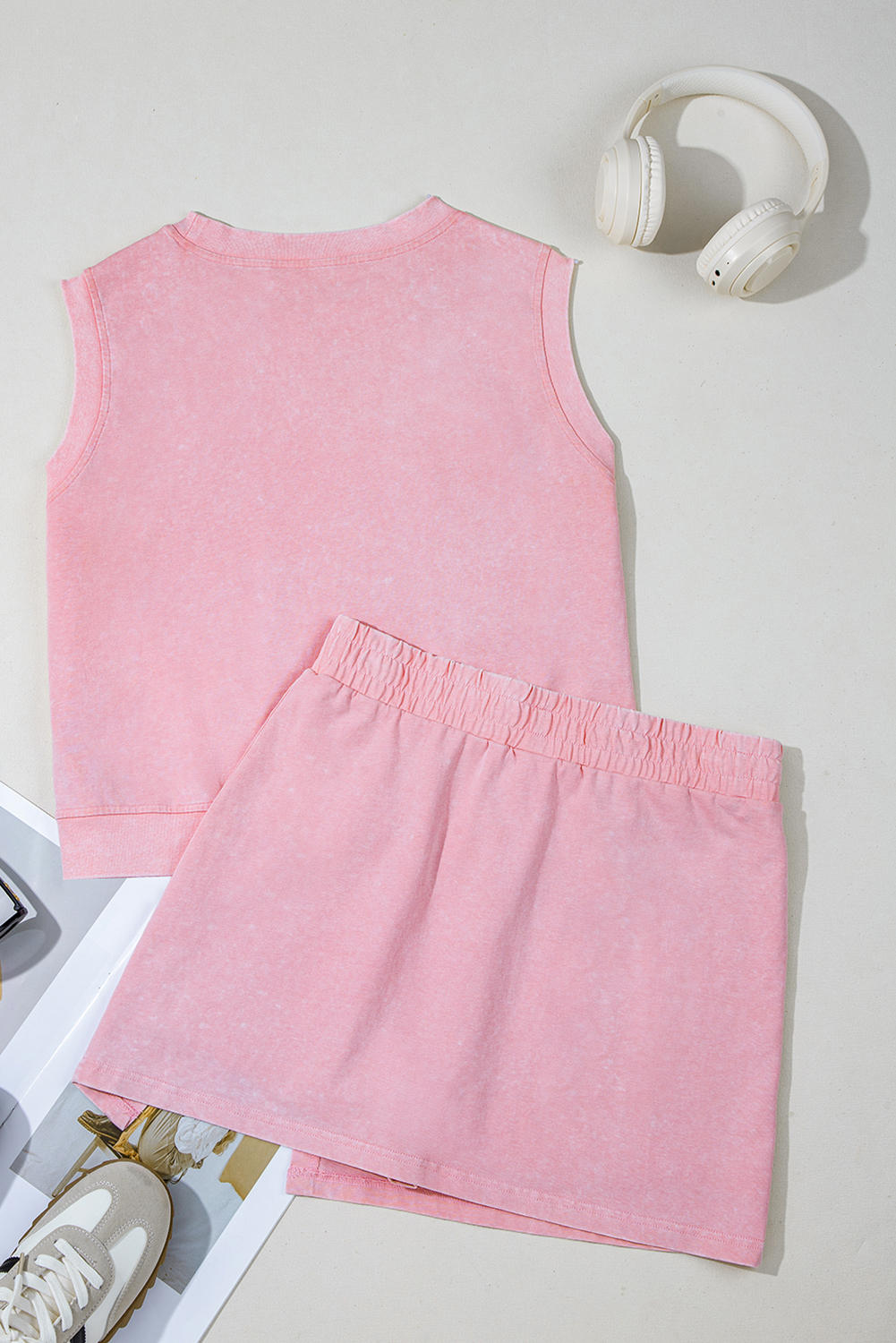 Women's Light Pink USA Flag Graphic Tank Top and Skort Set - Casual Summer Outfit - Detail View 9