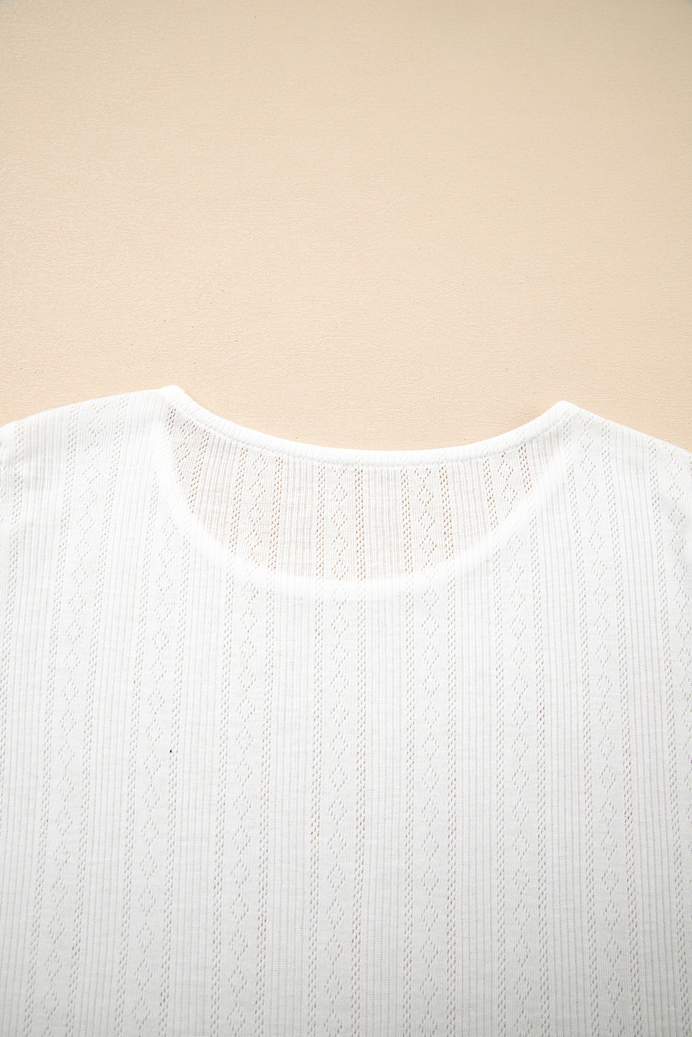 Luxurious White T-Shirt with Scalloped Lace Trim and Jacquard Texture - Detail View 10