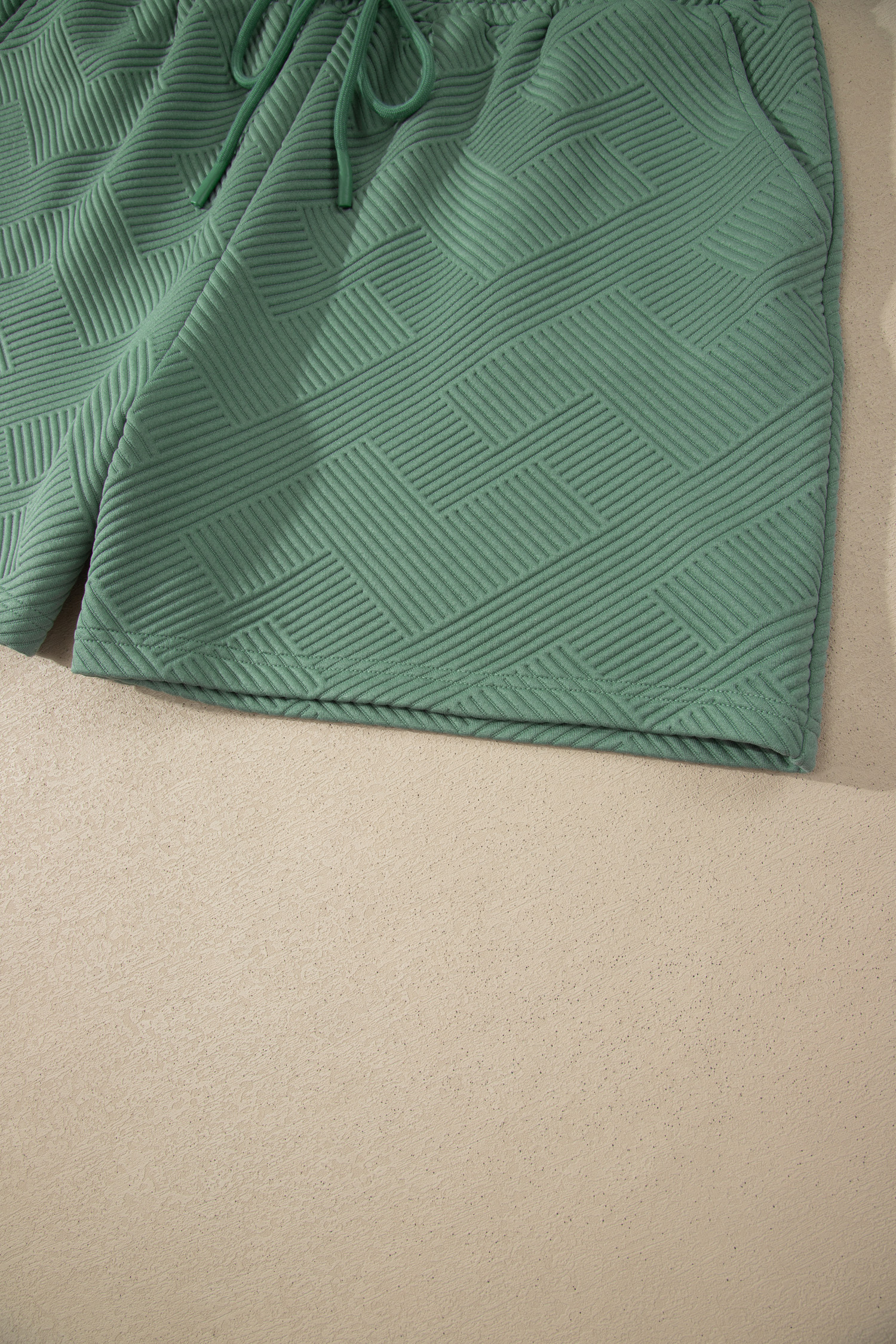 Women's Mineral Blue Lounge Set – Textured Short Sleeve Shift Top and Shorts, Summer Gift Idea - Detail View 6