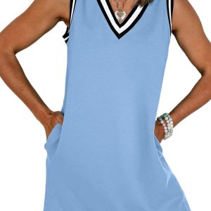 Women's Myosotis Color Contrast Trim V Neck Shift Sleeveless Mini Dress - Main View